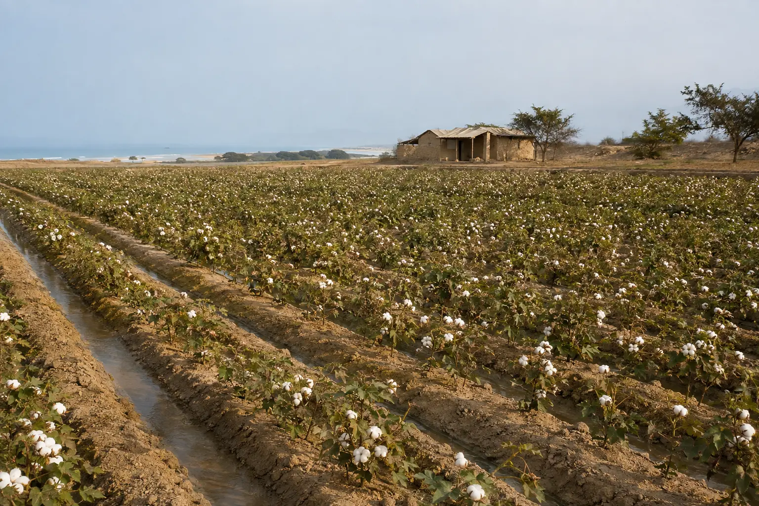 Campo de algodón en la costa norte del Perú