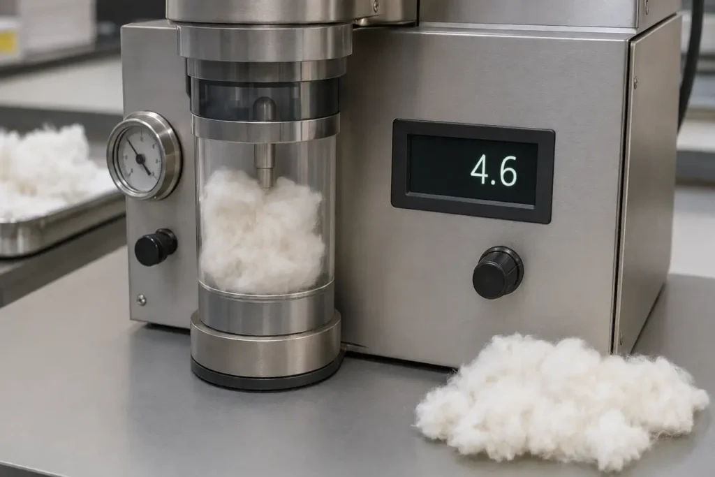 Instrumento de laboratorio para evaluar propiedades de la fibra de algodón